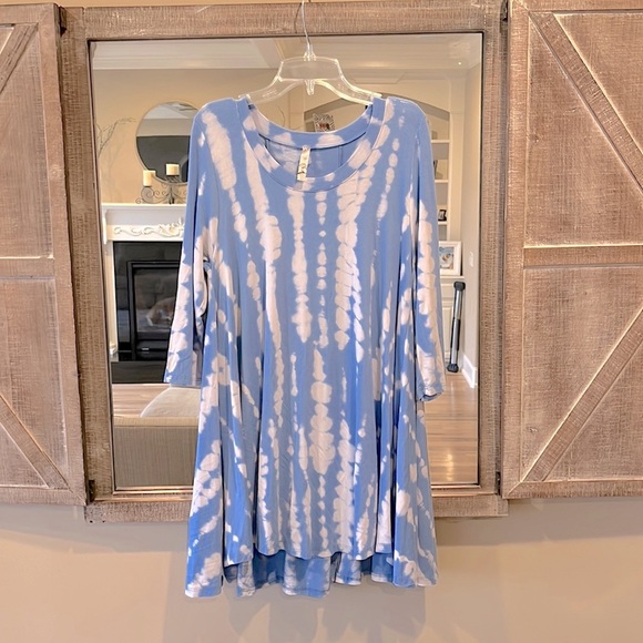 Tie Dye Tunic Dress High Low Flowy Sky Blue Womens Small - Picture 3 of 15